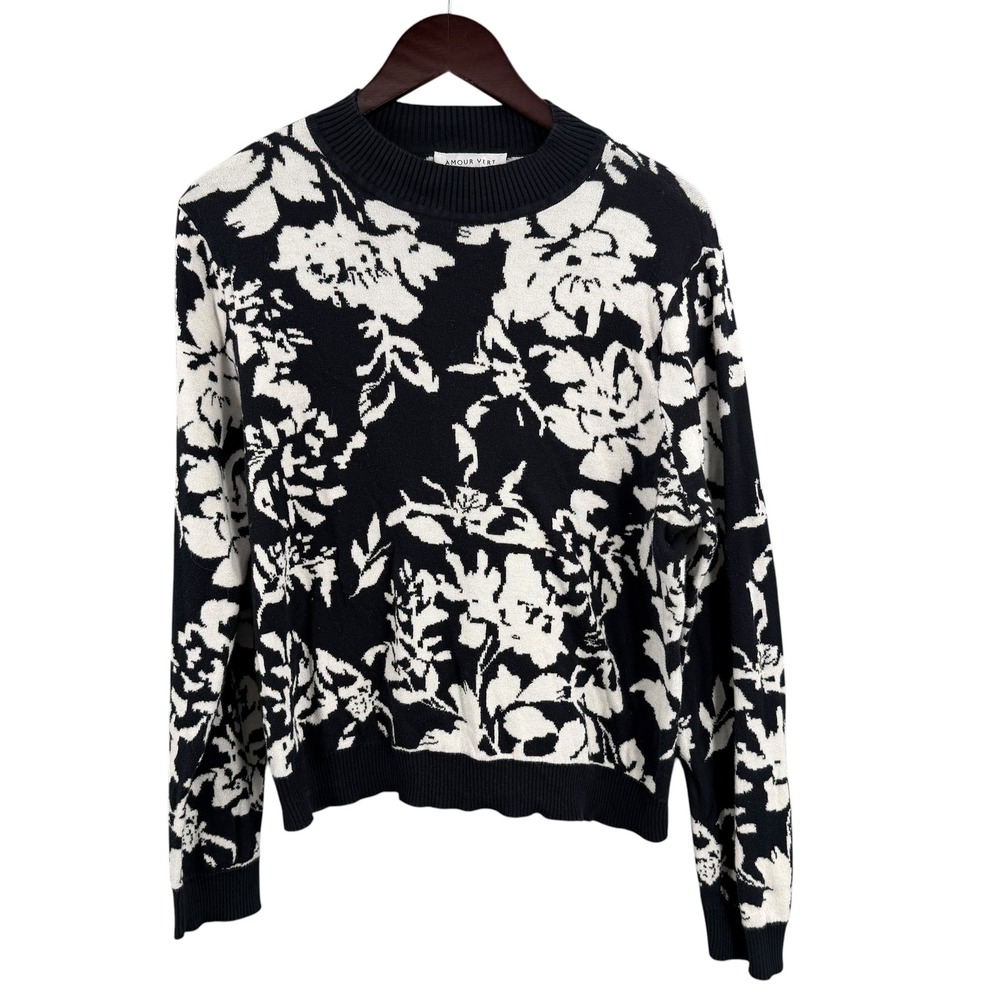 Amour Vert Floral Sweater Size XL Black White Organic Cotton